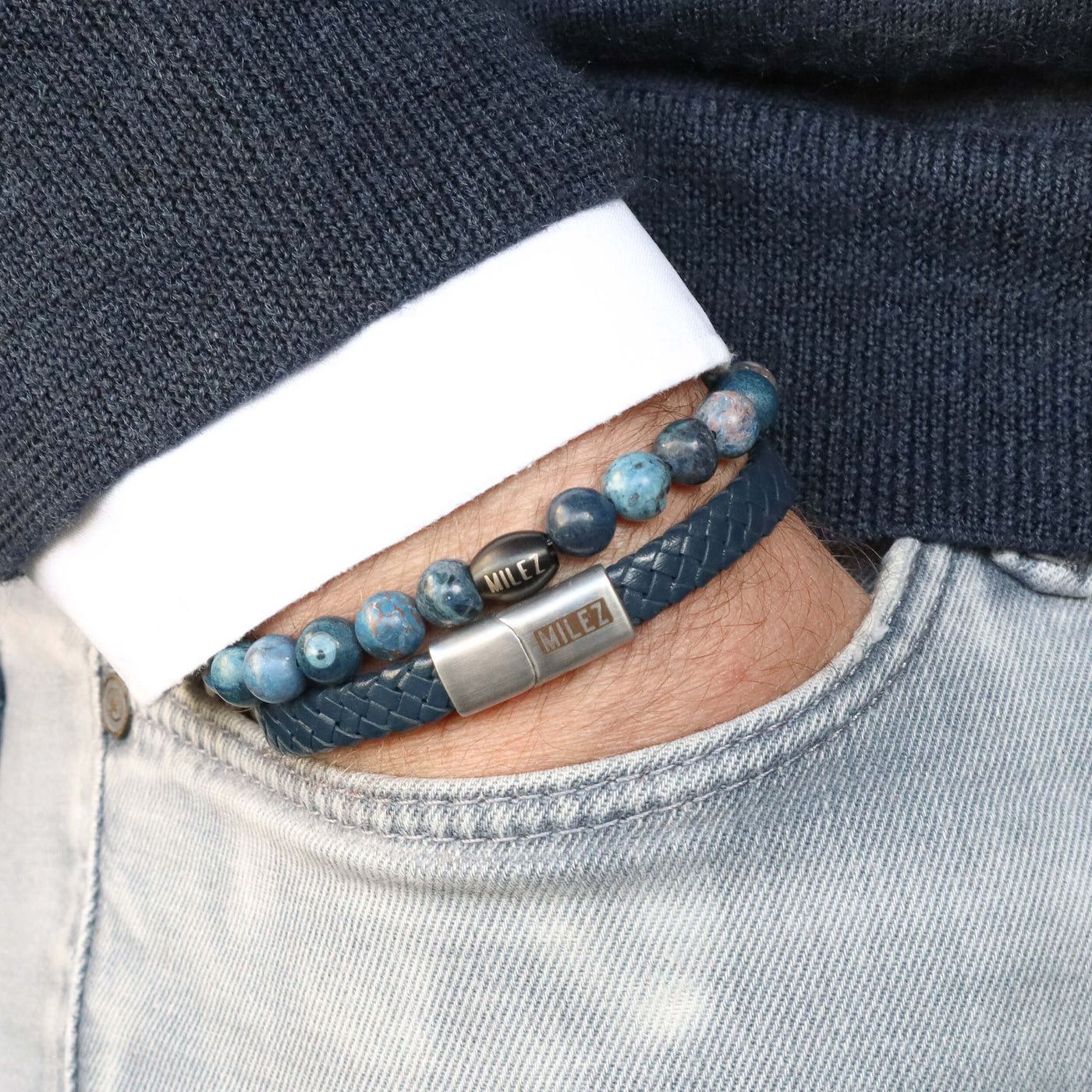 Sem - leren armband donkerblauw