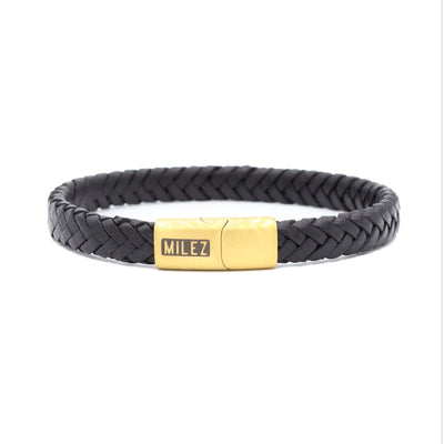 Sem - leren armband zwart met goud