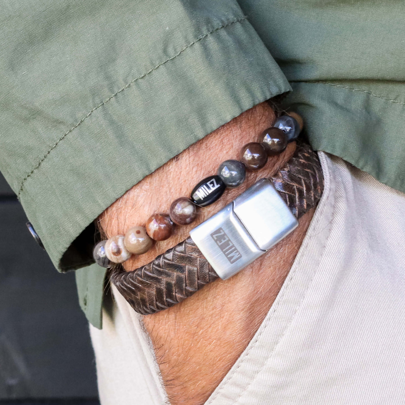 Noah - leren armband bruin