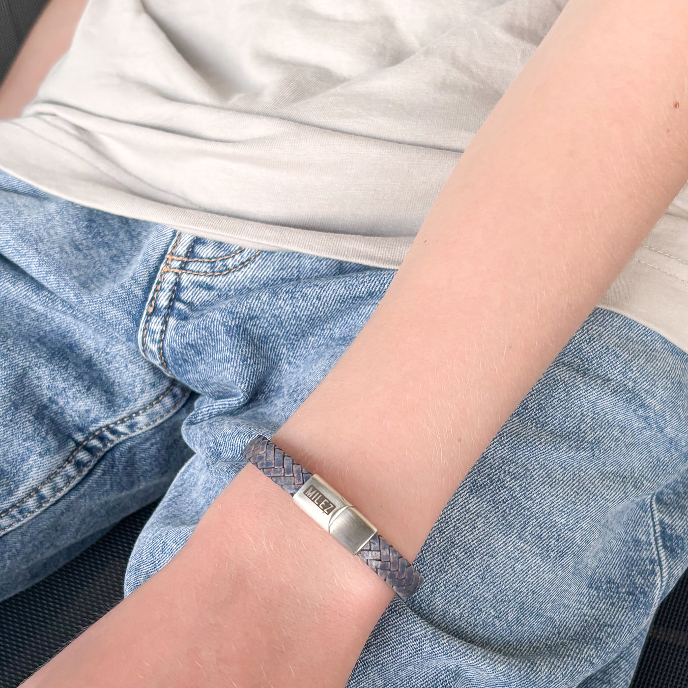 Sem - leren jongens armband vintage blauw
