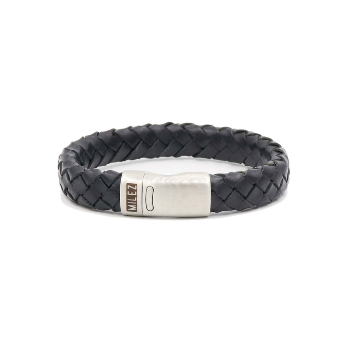 Leren gevlochten armband ketting bruin blauw Trenza Leren gevlochten armband ketting bruin blauw Trenza