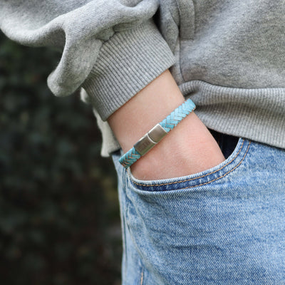 Sem - leren jongens armband lichtblauw