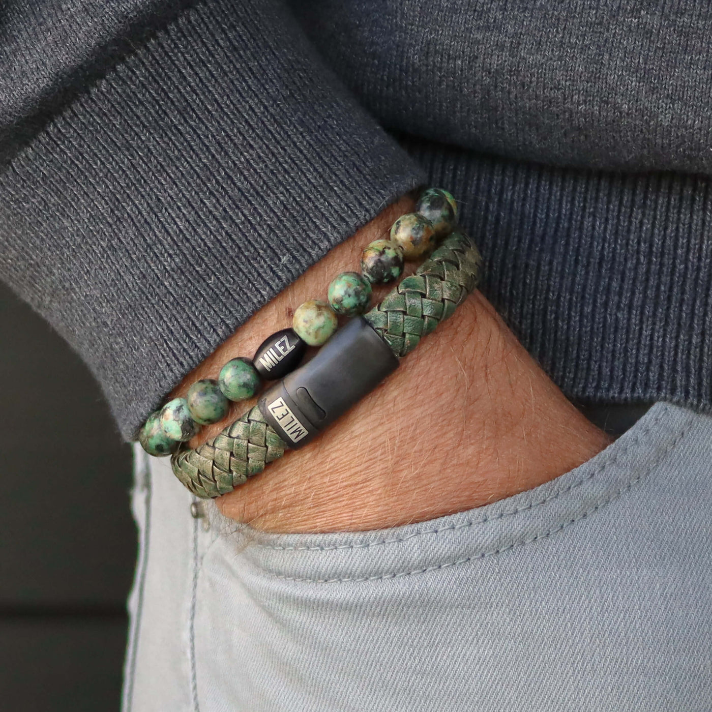 Luuk - leren armband mosgroen